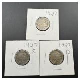 3 Buffalo Nickels -1927