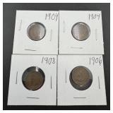 5 Indian Head Pennies -1890s