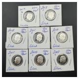 Same as lot 92, eight mixed state proof silver Roo