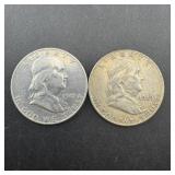 (Times 2)Two silver Franklin half dollars, 1949