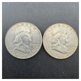 (Times 2) Two silver Franklin half dollars, 1948 &