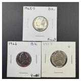 Three Proof Jefferson Nickels 1938, 1962, 1968-S