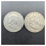 (Times 2)Two silver Franklin half dollars, 1954 &