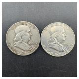 (Times 2)Two silver Franklin half dollars, 1959 &