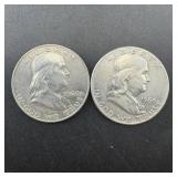 (Times 2)Two silver Franklin half dollars, 1960 &