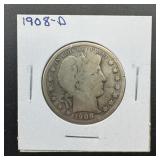 1908-D Barber Silver Half Dollar