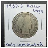 1907-s Barber Silver Half Dollar