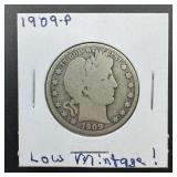1909-P Barber Silver Half Dollar