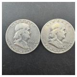 (Times 2)Two silver Franklin half dollars, 1951 &