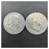 (Times 2)Two silver Franklin half dollars, 1961 &