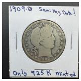 1909-O Barber Silver Half Dollar
