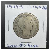 1909-S Barber Silver Half Dollar