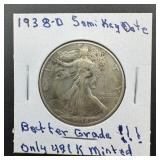 1938-d Key Date Walking Liberty Silver Half Dollar
