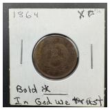 1864 Two Cent Shield Coin