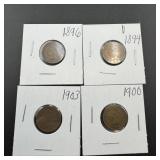 4 Indian Head Pennies - 1890s and 1900s