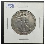 1938 Walking Liberty Silver Half Dollar