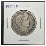 1907B Silver Barber Half Dollar
