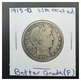 1915-D Barber Silver Half Dollar