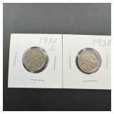2 Buffalo Nickels -1930