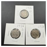 2 Buffalo Nickels and 3 Buffalo Nickels - 1936