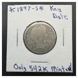Key Date 1897-s Barber Silver Quarter