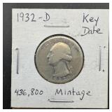 1932 D Washington Silver Quarter