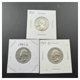 1947 P, D, and S Silver Quarters