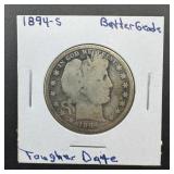 1894-S Barber Silver Half Dollar
