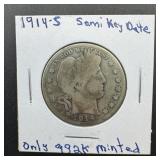 1914-S Barber Silver Half Dollar