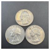 (3) 1962 Silver Washington Quarters