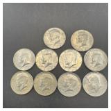 (10) 1966 40% Silver Kennedy Half Dollars