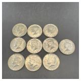 (10) 1966 40% Silver Kennedy Half Dollars
