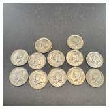 (12) 40% Silver Kennedy Half Dollars