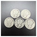 (2) 1918-d & (3) 1918-s Silver Mercury Dimes