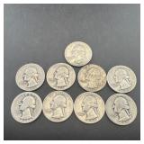 (9) Silver Washington Quarters (1934-1956)