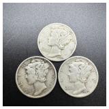 1940-d & (2) 1940-s Silver Mercury Dimes