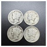 (4) 1939 Silver Mercury Dimes