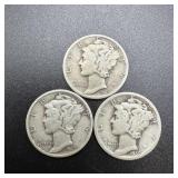 (3) 1939-d Silver Mercury Dimes