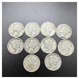 (3) 1943-s & (7) 1943-d Silver Mercury Dimes