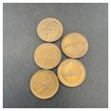 (5) 1867 Canadian Commemorative Wheat Wheat Cents