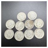 (10) 1947 Silver Roosevelt Dimes