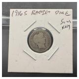 1916-s Barber Silver Dime Semi Key