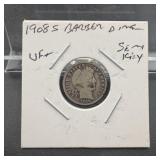 1908-s Barber Silver Dime Semi Key
