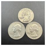 (3) 1940 Washington Silver Quarters