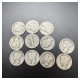 (11) 1927 Silver Mercury Dimes