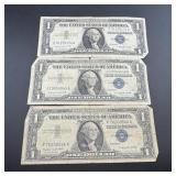 (3) 1957 $1 Silver Certificates Note