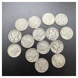 (15) 1943 Silver Mercury Dimes