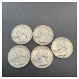 (5) 1962 Silver Washington Quarters