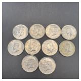 (10) 1967 40% Silver Half Dollars