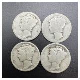 (4) 1935 Silver Mercury Dimes
